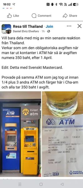 Bevis på ATM uttag höjning
